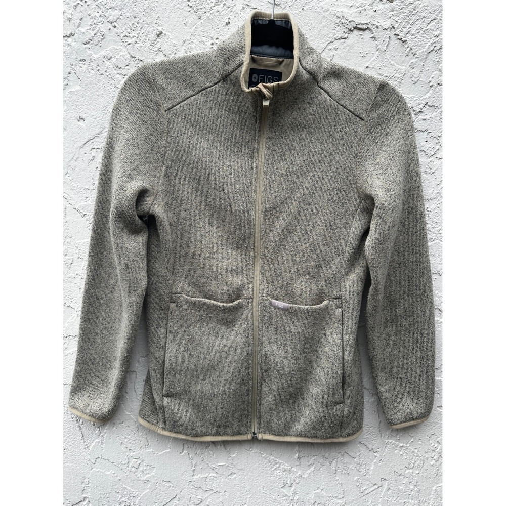 Figs Women XS Oatmeal Heather Gray Sweater Fleece Full Zip Jacket